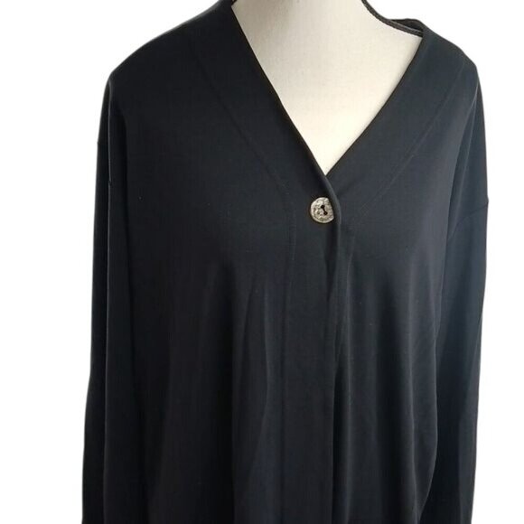 J. Jill Womens S Black One Button Long Sleeve Classic Cardigan Sweater - Picture 3 of 6